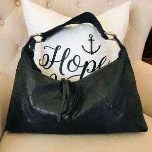 HOBO Black Silver Tassel Leather Shoulder Handbag